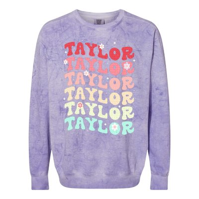 Name T.AYLOR  Retro Groovy 80's 70's Colourful Colorblast Crewneck Sweatshirt