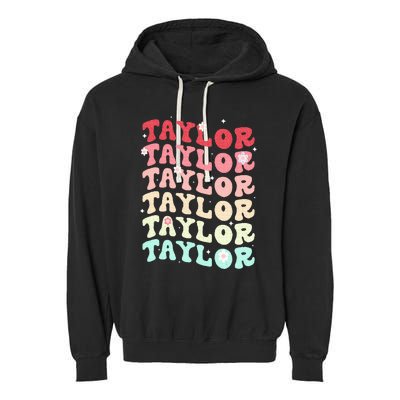 Name T.AYLOR  Retro Groovy 80's 70's Colourful Garment-Dyed Fleece Hoodie