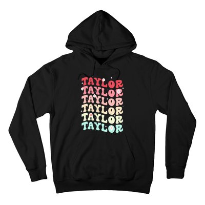 Name T.AYLOR  Retro Groovy 80's 70's Colourful Hoodie