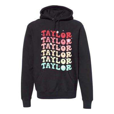 Name T.AYLOR  Retro Groovy 80's 70's Colourful Premium Hoodie