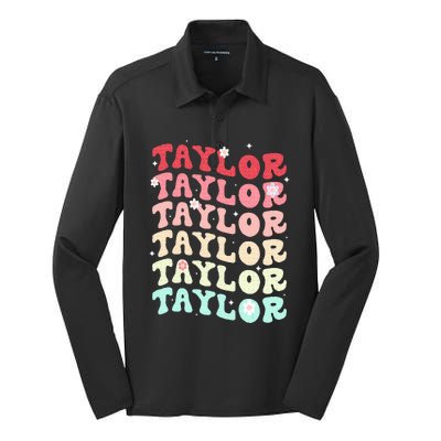 Name T.AYLOR  Retro Groovy 80's 70's Colourful Silk Touch Performance Long Sleeve Polo