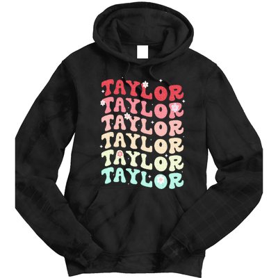 Name T.AYLOR  Retro Groovy 80's 70's Colourful Tie Dye Hoodie