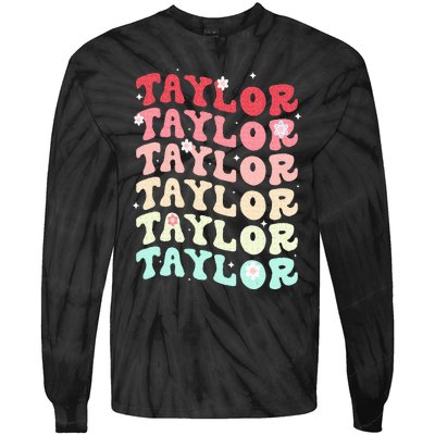 Name T.AYLOR  Retro Groovy 80's 70's Colourful Tie-Dye Long Sleeve Shirt