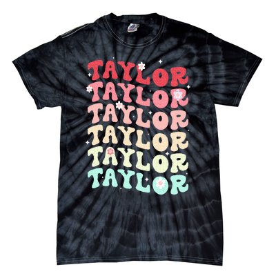 Name T.AYLOR  Retro Groovy 80's 70's Colourful Tie-Dye T-Shirt