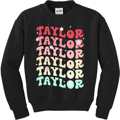 Name T.AYLOR  Retro Groovy 80's 70's Colourful Kids Sweatshirt