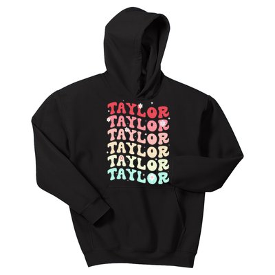 Name T.AYLOR  Retro Groovy 80's 70's Colourful Kids Hoodie