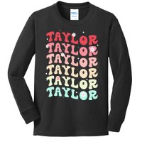 Name T.AYLOR  Retro Groovy 80's 70's Colourful Kids Long Sleeve Shirt