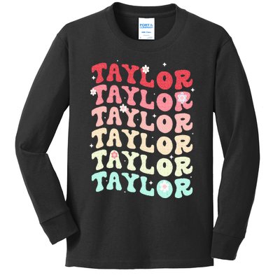 Name T.AYLOR  Retro Groovy 80's 70's Colourful Kids Long Sleeve Shirt