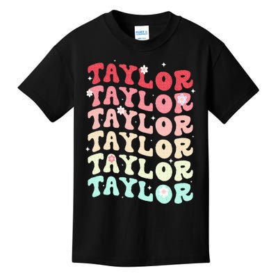 Name T.AYLOR  Retro Groovy 80's 70's Colourful Kids T-Shirt