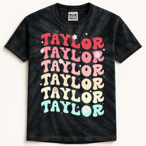 Name T.AYLOR  Retro Groovy 80's 70's Colourful Kids Tie-Dye T-Shirt