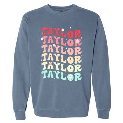 Name T.AYLOR  Retro Groovy 80's 70's Colourful Garment-Dyed Sweatshirt