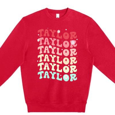 Name T.AYLOR  Retro Groovy 80's 70's Colourful Premium Crewneck Sweatshirt