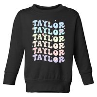 Name T.AYLOR Retro Groovy 80's 70's Colourful Toddler Sweatshirt