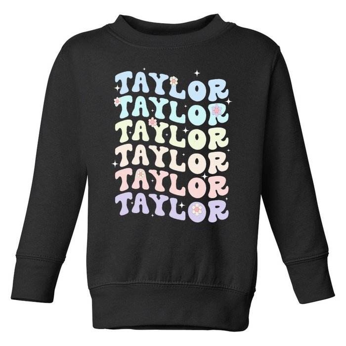 Name T.AYLOR Retro Groovy 80's 70's Colourful Toddler Sweatshirt