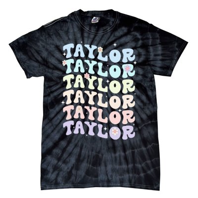 Name T.AYLOR Retro Groovy 80's 70's Colourful Tie-Dye T-Shirt