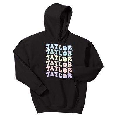 Name T.AYLOR Retro Groovy 80's 70's Colourful Kids Hoodie