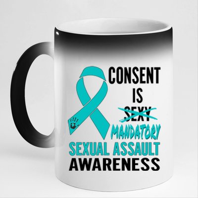 Nn Teal Ribbon Sexual Assault Awareness Costume Warrior Gift 11oz Black Color Changing Mug