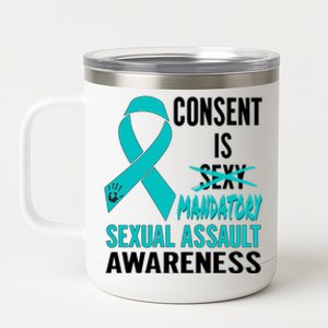 Nn Teal Ribbon Sexual Assault Awareness Costume Warrior Gift 12 oz Stainless Steel Tumbler Cup