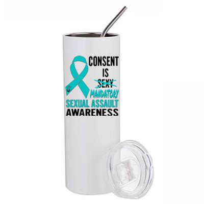 Nn Teal Ribbon Sexual Assault Awareness Costume Warrior Gift Stainless Steel Tumbler