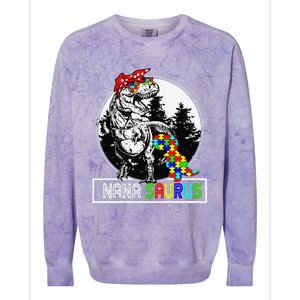 Nanasaurus T Rex Dinosaur Nana Saurus Autism Awareness Colorblast Crewneck Sweatshirt