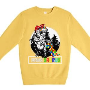 Nanasaurus T Rex Dinosaur Nana Saurus Autism Awareness Premium Crewneck Sweatshirt