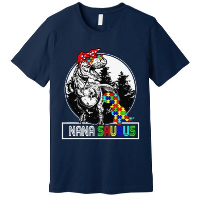 Nanasaurus T Rex Dinosaur Nana Saurus Autism Awareness Premium T-Shirt