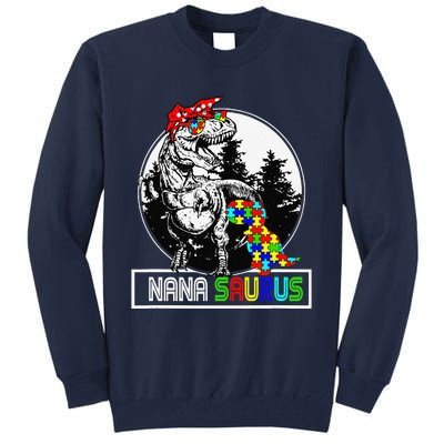 Nanasaurus T Rex Dinosaur Nana Saurus Autism Awareness Tall Sweatshirt