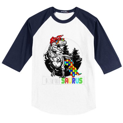 Nanasaurus T Rex Dinosaur Nana Saurus Autism Awareness Baseball Sleeve Shirt