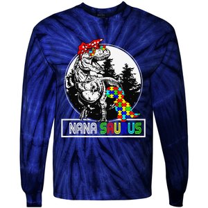 Nanasaurus T Rex Dinosaur Nana Saurus Autism Awareness Tie-Dye Long Sleeve Shirt