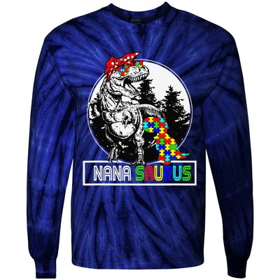 Nanasaurus T Rex Dinosaur Nana Saurus Autism Awareness Tie-Dye Long Sleeve Shirt