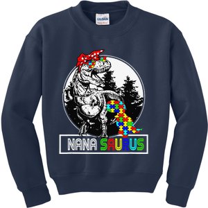 Nanasaurus T Rex Dinosaur Nana Saurus Autism Awareness Kids Sweatshirt