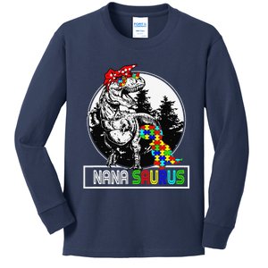 Nanasaurus T Rex Dinosaur Nana Saurus Autism Awareness Kids Long Sleeve Shirt