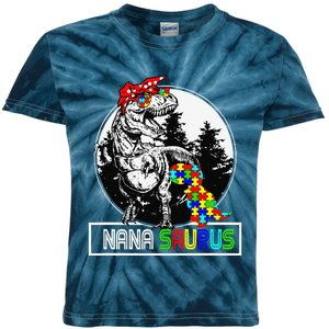 Nanasaurus T Rex Dinosaur Nana Saurus Autism Awareness Kids Tie-Dye T-Shirt