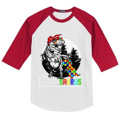 Nanasaurus T Rex Dinosaur Nana Saurus Autism Awareness Kids Colorblock Raglan Jersey