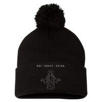 Not Today Satan Jesus Halo Illustration Minimalist Pom Pom 12in Knit Beanie