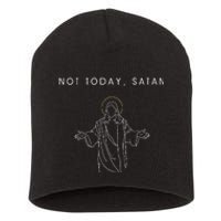 Not Today Satan Jesus Halo Illustration Minimalist Short Acrylic Beanie