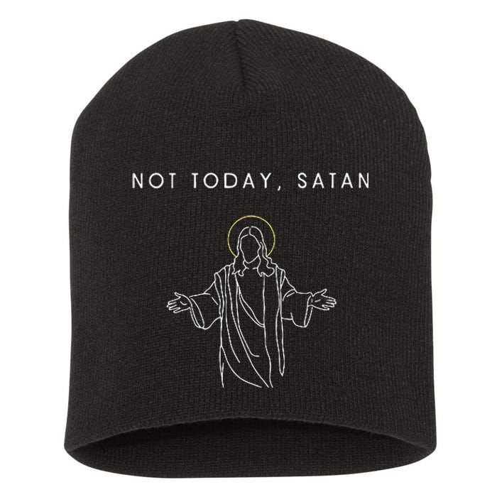 Not Today Satan Jesus Halo Illustration Minimalist Short Acrylic Beanie