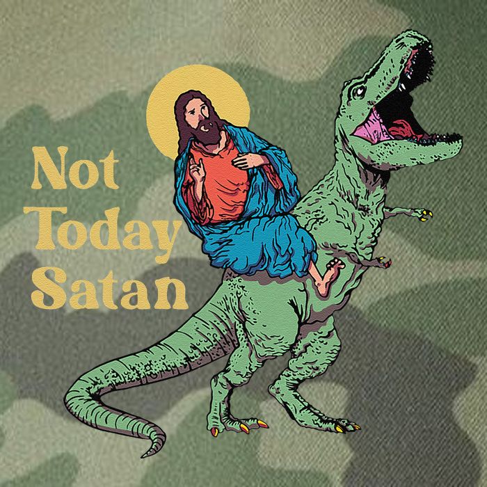 Not Today Satan Jesus Riding Dinosaur T Rex Funny Sarcastic Legacy Tie Dye Trucker Hat
