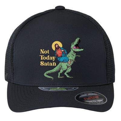 Not Today Satan Jesus Riding Dinosaur T Rex Funny Sarcastic Flexfit Unipanel Trucker Cap