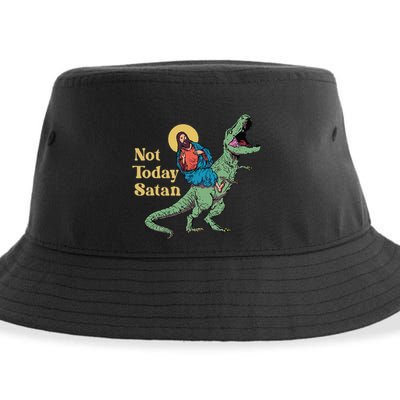 Not Today Satan Jesus Riding Dinosaur T Rex Funny Sarcastic Sustainable Bucket Hat