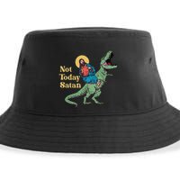 Not Today Satan Jesus Riding Dinosaur T Rex Funny Sarcastic Sustainable Bucket Hat
