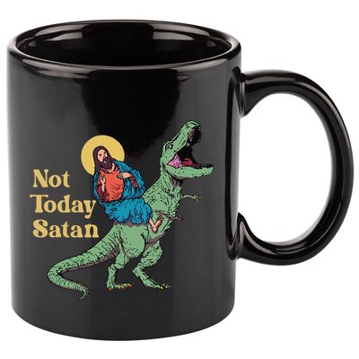 Not Today Satan Jesus Riding Dinosaur T Rex Funny Sarcastic 11oz C Handle Ceramic Mug