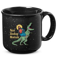 Not Today Satan Jesus Riding Dinosaur T Rex Funny Sarcastic 15oz Campfire Ceramic Mug