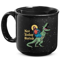 Not Today Satan Jesus Riding Dinosaur T Rex Funny Sarcastic 15oz Campfire Ceramic Mug