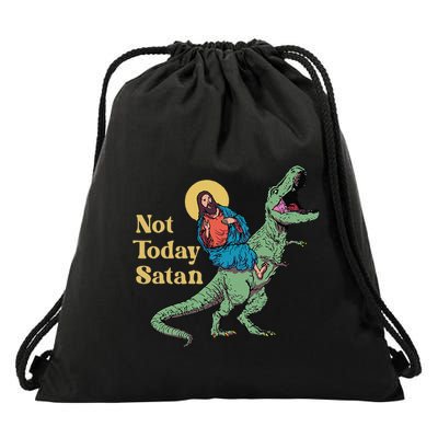 Not Today Satan Jesus Riding Dinosaur T Rex Funny Sarcastic Drawstring Bag