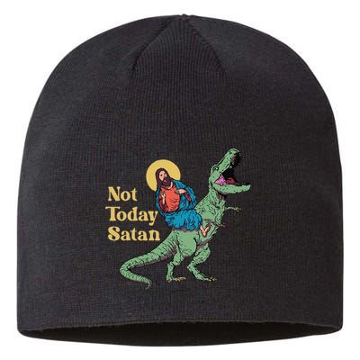 Not Today Satan Jesus Riding Dinosaur T Rex Funny Sarcastic Sustainable Beanie