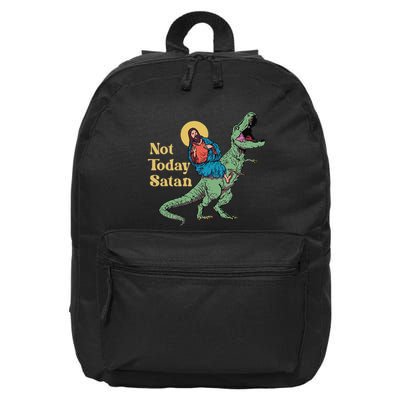 Not Today Satan Jesus Riding Dinosaur T Rex Funny Sarcastic 16 in Basic Backpack