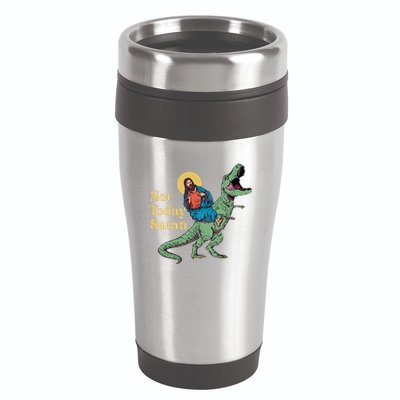 Not Today Satan Jesus Riding Dinosaur T Rex Funny Sarcastic 16oz Travel Tumbler