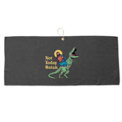 Not Today Satan Jesus Riding Dinosaur T Rex Funny Sarcastic Large Microfiber Waffle Golf Towel