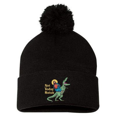 Not Today Satan Jesus Riding Dinosaur T Rex Funny Sarcastic Pom Pom 12in Knit Beanie